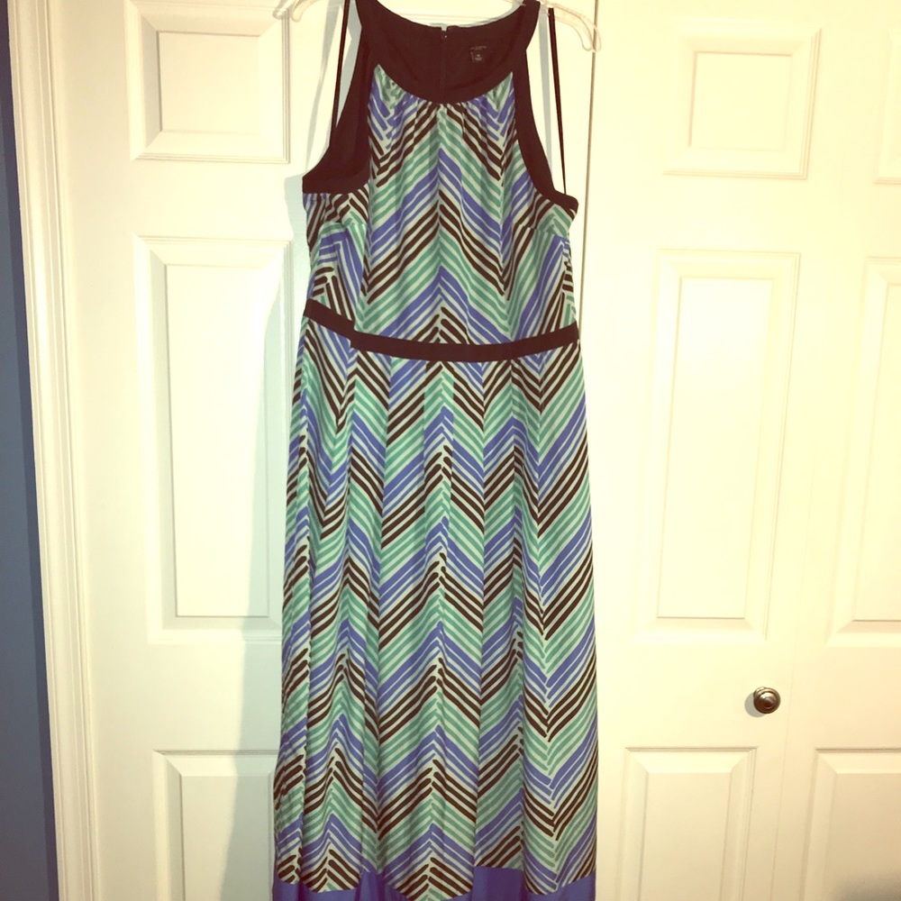 Ann Taylor blue black and teal maxi dress 18